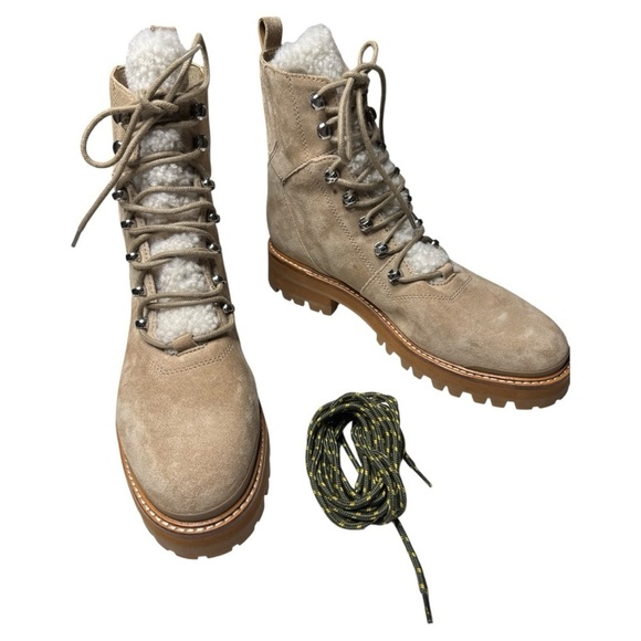 Marc Fisher Izzie Suede Lace-Up Lugsole Shearling Ankle Boots Size 10 Oasis Tan - Picture 10 of 10